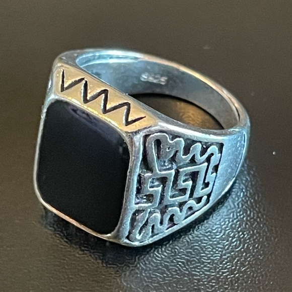 S925 silver black obsidian stone ring size 8 - Picture 3 of 8